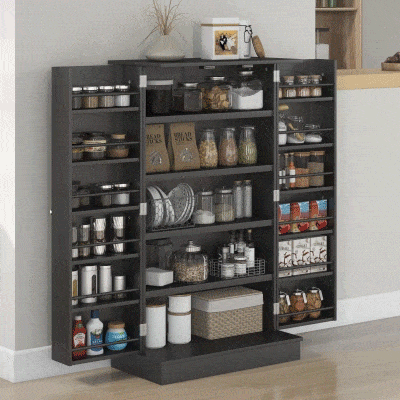 HOMCOM Armário de Cozinha com 2 Portas e 16 Prateleiras Armário de Cozinha Moderno com Prateleiras Ajustáveis 60x30x104 cm Preto