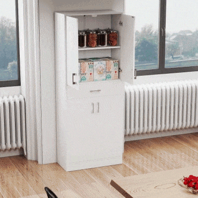 HOMCOM Credenza Cucina Alta con 2 Armadietti e Cassetto Bianco