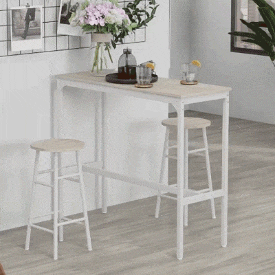 HOMCOM Mesa Alta de cozinha com Bancos Estrutura em Aço Estilo Industrial Mesa Alta para Sala de Jantar Natural e Branca