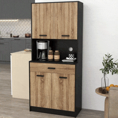 HOMCOM Armário de Cozinha Buffet Móvel de Armazenamento 2 Armários 4 Portas 1 Gaveta Passa Cabos 80x40x180 cm