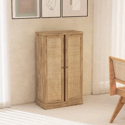 HOMCOM Armario Despensa Cocina con 2 Puertas de Ratán y 16 Estantes Alacena Moderna con Estantes Ajustables 60x30x104cm Natural