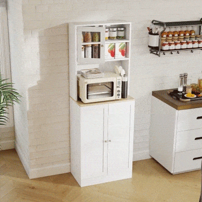 HOMCOM Armário de Cozinha Armário Alto de Cozinha com 3 Portas Prateleiras Ajustáveis e Prateleiras na Porta  60x35x169 cm Branco