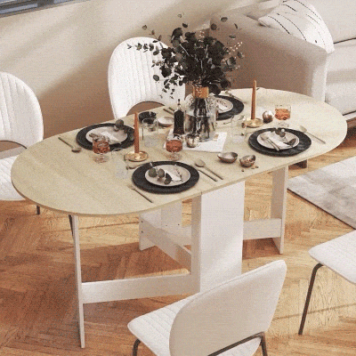 HOMCOM Mesa de Cozinha Dobrável Mesa de Jantar Dobrável Ovalada com Laterais Abatíveis Estilo Moderno 163x80x75 cm Madeira