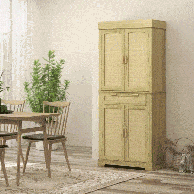HOMCOM Credenza Cucina con 2 Armadietti e Cassetto Legno e Rattan