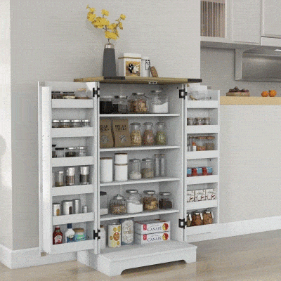 HOMCOM Armário Despensa de Cozinha com 2 Portas, 16 Prateleiras e Prateleira Ajustável para Sala de Jantar ou Sala de Estar 60x40x104 cm Creme