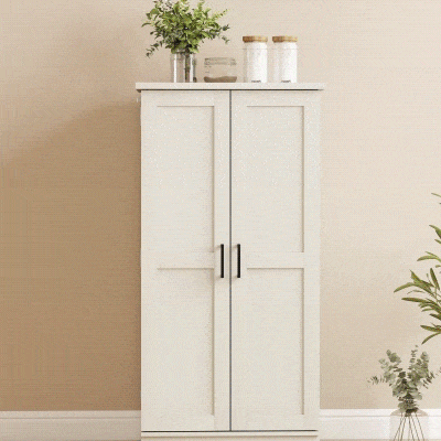 HOMCOM Armário de Cozinha 5 Níveis com Portas e Prateleiras Reguláveis 60x40x120 cm Creme