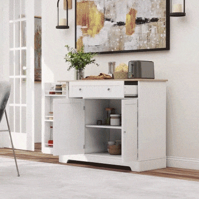 HOMCOM Aparador de Cocina con Estante de Puerta Cajón Puertas Magnéticas Estantes Ajustables 105x40x83 cm Blanco y Roble