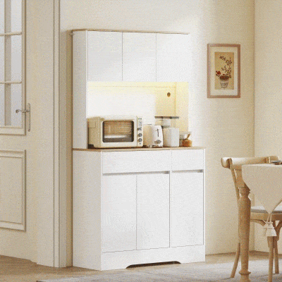 HOMCOM Armadio da cuisine 100x38x180cm Bianco con finitura in legno naturale