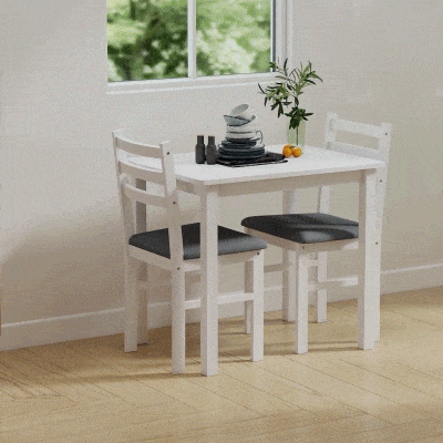 HOMCOM 3-teiliges Esstisch-Set mit 2 Stühlen, Küchentisch für kompakte Räume, gepolsterte Stühle, platzsparend, MDF, Weiß