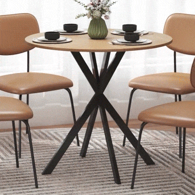 HOMCOM Mesa de Jantar Redonda para 2-4 Pessoas com Pernas Cruzadas em Aço Ø80x75 cm, Carvalho Branco