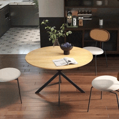HOMCOM Mesa de Refeição Redonda para 4 Pessoas Mesa de Cozinha Industrial com Estrutura de Aço Ø120x75 cm Madeira
