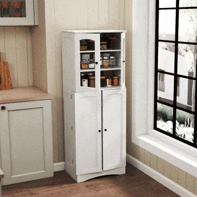 HOMCOM Armoire Cuisine Moderne 4 Portes 10 Étagères Blanc