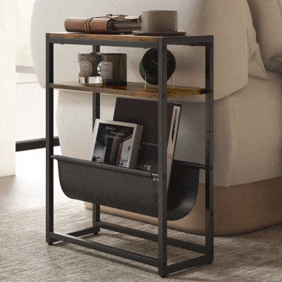 HOMCOM Mesa de Apoio Mesa de Entrada com Prateleira e Porta Revistas Estrutura de Aço estilo Industrial 43x18x56 cm