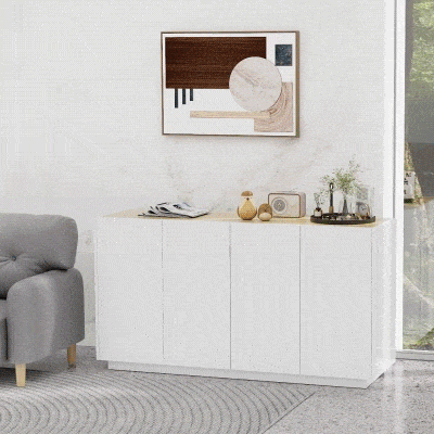 HOMCOM Credenza Moderna con Armadietti 2 Ante Bianco Lucido