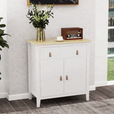 HOMCOM Aparador Sala de Estar Moderno com Gaveta Prateleira Ajustável e Puxadores em PU 80x40x90 cm Branco e Madeira