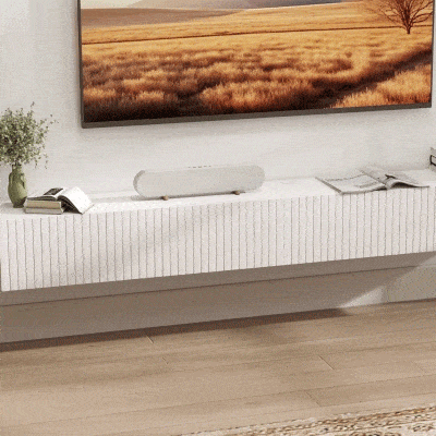 HOMCOM Mueble TV Suspendido 180 cm Mueble para Televisor 182,88 cm 2 Puertas Abatibles 180x25x22 cm Blanco