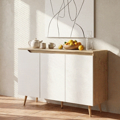 HOMCOM Credenza Moderna con 3 Ripiani Regolabili Bianco e Rovere
