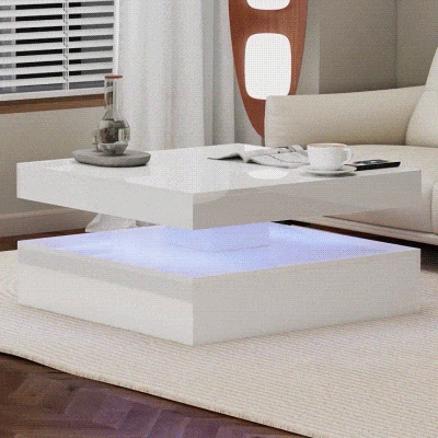 HOMCOM Mesa de Centro com LED RGB de 7 Cores com Armazenamento Aberto e Controlo Remoto 78x78x40 cm Branco