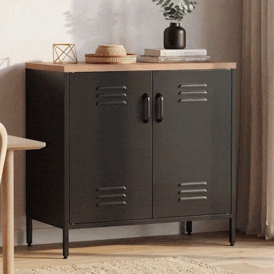 HOMCOM Aparador de Metal 80x40x80 cm Armário de Armazenamento Industrial com 2 Portas e Prateleira Ajustável para Sala de Estar Escritório Preto