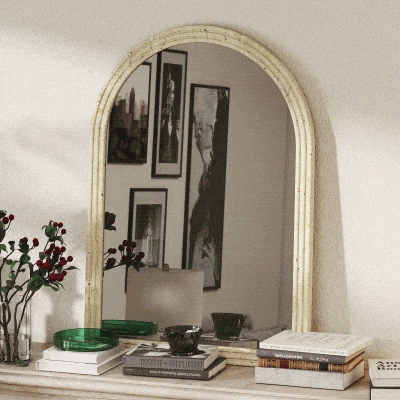 HOMCOM Wandspiegel Boogvormige spiegel met frame van polystyreen Decoratieve hangspiegel 50 x 70 cm Beige