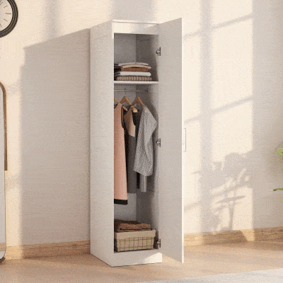 HOMCOM Garderobekast Multifunctionele kast met kledingstang, plank, soft-close deur 40 x 52 x 180 cm Wit
