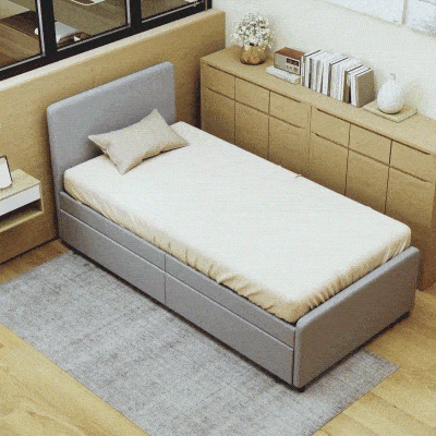 HOMCOM Ausziehbett 90 x 190 cm, Einzel-/Doppelbettgestell mit Metall-Lattenrost, Kopf- und Fußteil gepolstert, hellgrau