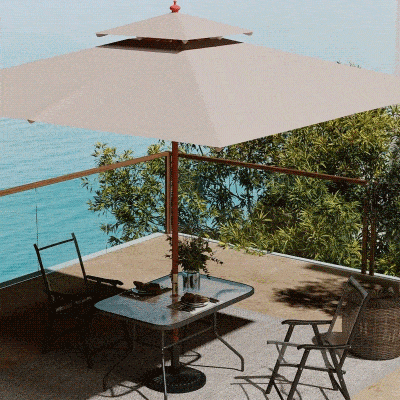 Outsunny Sombrilla de Jardín 3x3x3 m con Doble Techo Sistema de Polea Impermeable para Terraza Balcón Exterior Beige