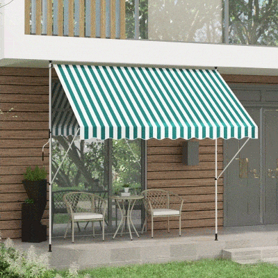 Outsunny Klemmarmmarkise mit Faltarm Höhenverstellbar Wetterbeständig 300 cm × 150 cm x 280 cm blau + weiß
