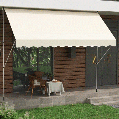 Outsunny Manueller ausziehbarer Markisenstore 4 x 1,2 m Sonnensegel ohne Bohren Einstellbare Neigung und Höhe Schnelle Installation Metall Alu Polyester UV-Schutz Creme