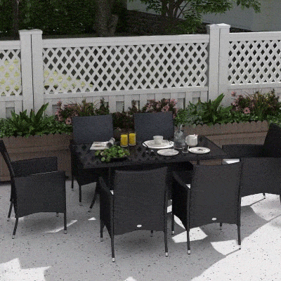 Outsunny 7-Piece Rattan Dining Set with Cushions Black