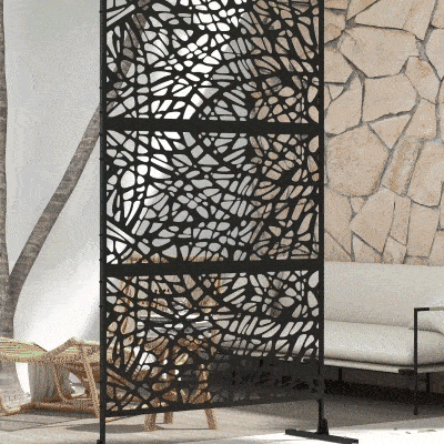 Outsunny Metal Decorative Privacy Screen Outdoor Divider, Black Twisted Lines