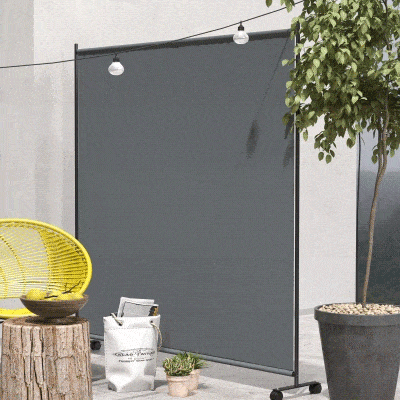 Outsunny Garten Windschutz Sichtschutz Paravent auf Rollen für Garten, Terrasse, Balkon - Maße 183L x 30B x 181H cm - Grau