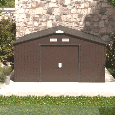 Outsunny Cobertizo de Jardín Exterior 12,4 m² 340x386x200 cm con Puerta Corredera Techo Inclinado y 4 Ventanas Blanco