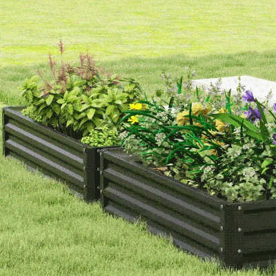 Outsunny Lote de 2 cajones para huerto de jardín rectangulares lámina de acero ondulada 120 x 60 x 30,5 cm gris