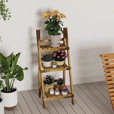 Outsunny Plantenetagere bloementrap bloemenbank plantenrek standaard 3 trappen vurenhout