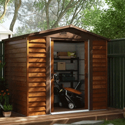 Outsunny Casetta da Giardino con Doppie Porte Scorrevoli Marrone