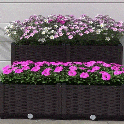 Outsunny Conjunto de 4 Floreiras Quadradas Floreiras para Flores e Vegetais com Orifícios de Drenagem e Pés Altos 80x40x26-44 cm  Marrom