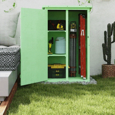 Outsunny Armário de Jardim em Madeira para Exterior com 2 Prateleiras e Telhado de Asfalto 75x56x115 cm Verde