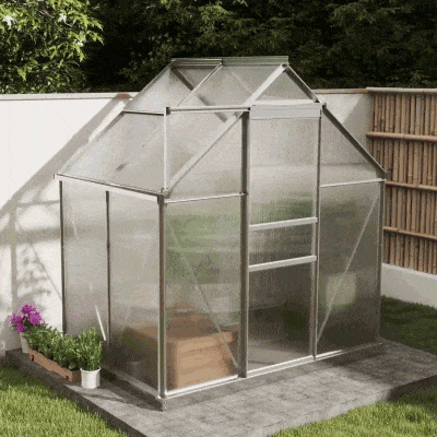 Outsunny Seră de grădină din aluminiu și policarbonat cu bază, seră cu fereastră reglabilă și ușă culisantă 192,5x131x200cm