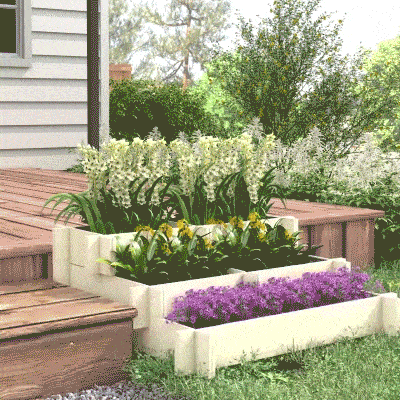 Outsunny Hochbeet, Blumenkasten, 3-stufig, Drainageöffnung, Stoffauskleidung, Naturholz, 93 x 93 x 35 cm