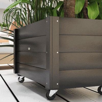 Outsunny Donica Wysoka, odporny na warunki atmosferyczne, 4 koła, drewno naturalne, czarny, 89 x 48 x 47 cm