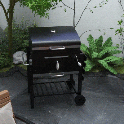 Outsunny Holzkohlegrill Smoker BBQ-Smoker, 1 Ablage, 1 Handtuchhalter, 2 Grillroste, 113 cm x 65 cm x 108 cm, Schwarz