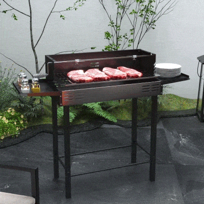 Outsunny Barbecue a Carbone 3 Livelli con Mensole Pieghevoli Nero