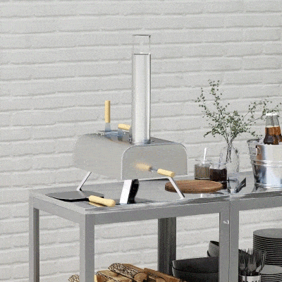 Outsunny Mini Forno a Lenha para Pizza com Pedra Refratária e Pá em Aço Inoxidável com Pés Dobráveis e Pegas 79x36x75 cm Prata