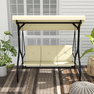 Outsunny Dondolo Letto 3 Posti Tettuccio Regolabile Beige Nero