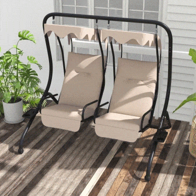 Outsunny Dondolo da Giardino 2 Posti con Tetto Parasole Beige
