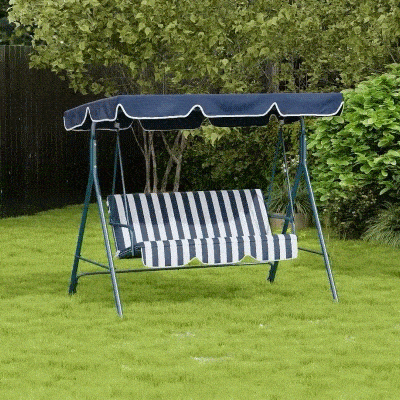 Outsunny Dondolo 3 Posti da Giardino con Tettuccio Blu e Bianco
