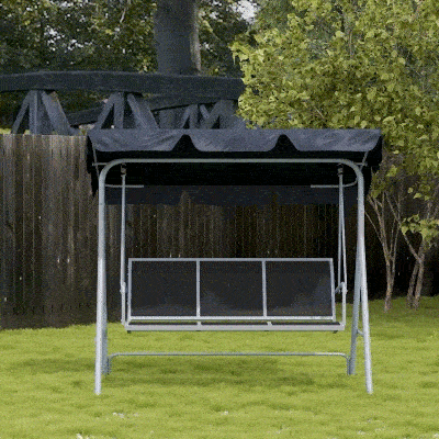 Outsunny Baloiço de Jardim Exterior de 3 Lugares com Toldo Ajustável, Encosto Respirável e Estrutura Metálica para Terraço e Varanda, Suporta até 240 kg, 171x108x150 cm, Preto