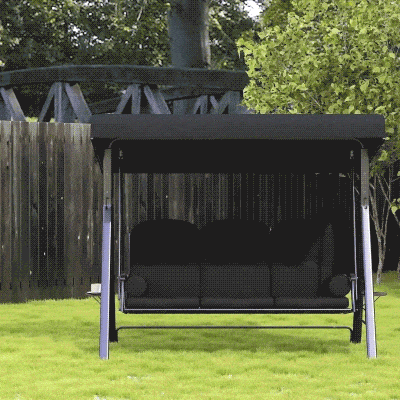 Outsunny 3-osobowa huśtawka z daszkiem przeciwsłonecznym poduszka metal ciemnoszary