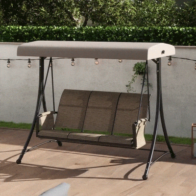 Outsunny 3-zits Hollywoodschommel, tuinschommelstoel met zonnedak, schommelbank met plank, aluminium, grijs, 196 x 128 x 172 cm